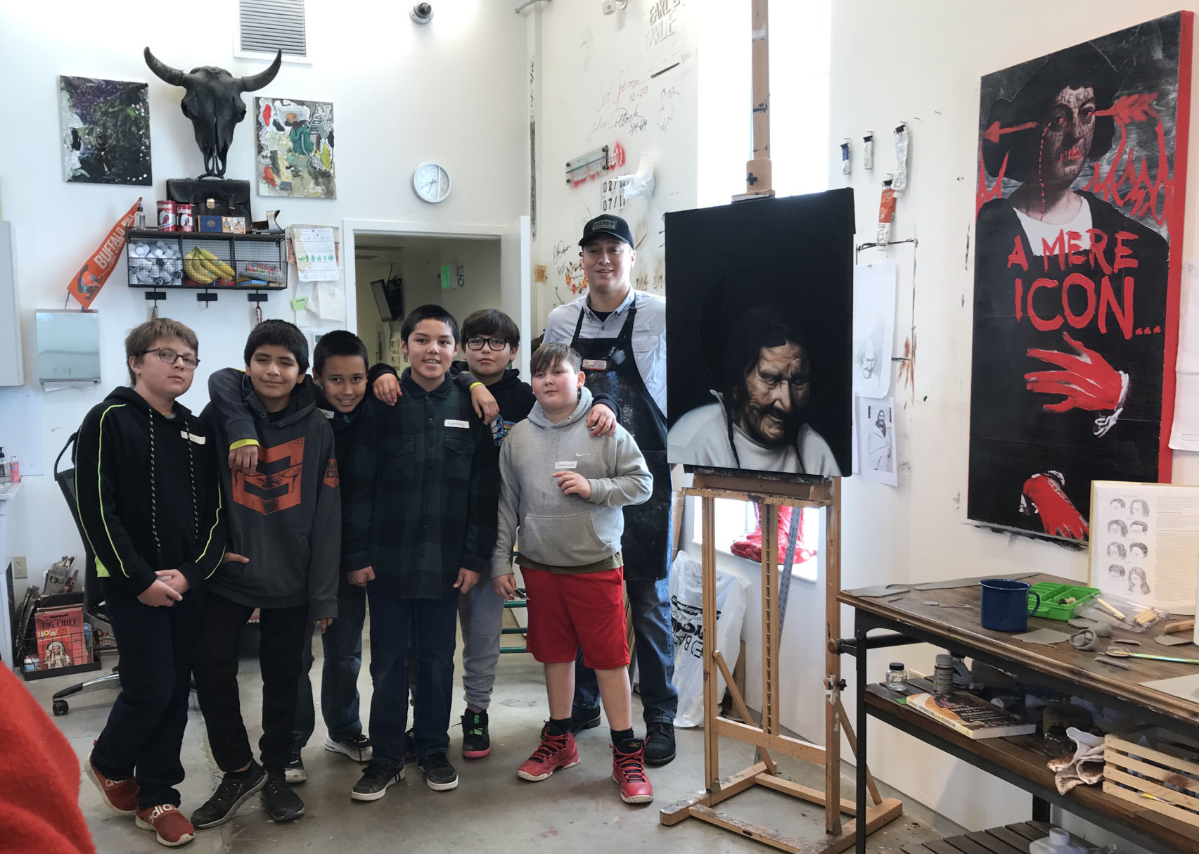 Ben Pease with students from Hardin Elementary
